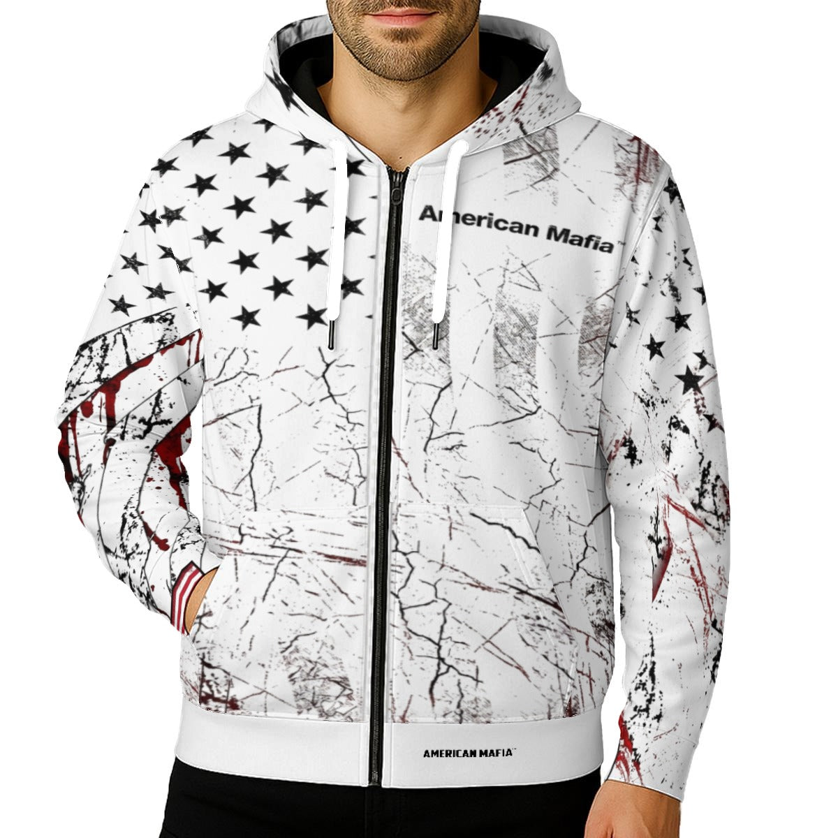 American Mafia™ Distressed All-Over Print Zip-Up Hoodie